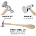 thumbnail image 2 of The Beadsmith Two-Sided Chasing Hammer - 10.75 Inches Wooden Handle, 2.25” Steel Head with a 14mm Ball Pein & 1.1"/ 28mm Domed Face - Tool Used to Add Texture and Dimension to Metalwork, 4oz./113g, 2 of 7