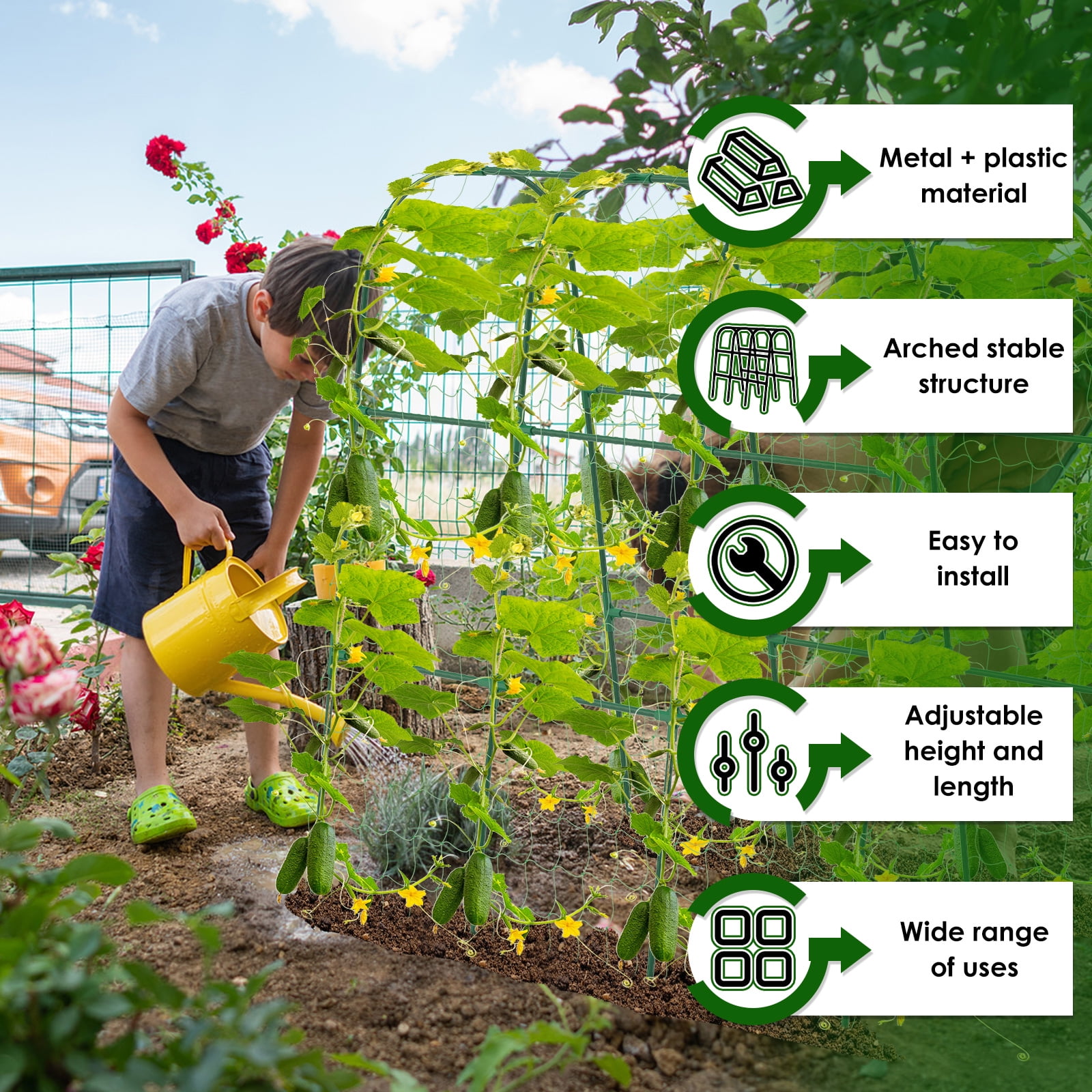 Threns Cucumber Trellis for Raised Bed U Shape Vegetable Trellis Easy to Install Cucumber Support Frame Metal Pea Tunnel for Climbing Plants Tomato Vegetable