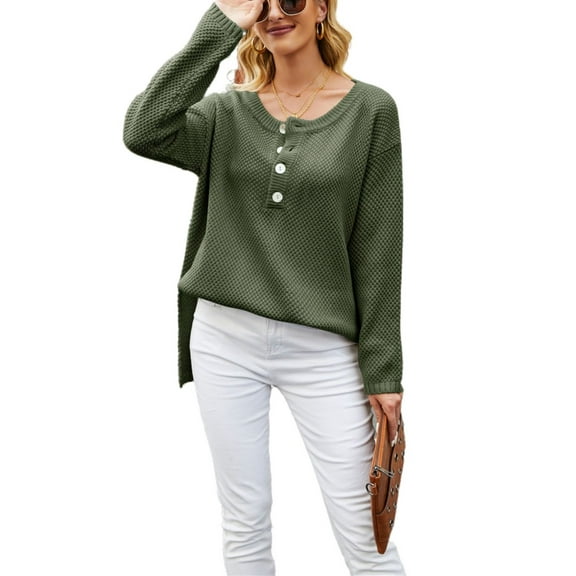 Contrast Half Button Down Sweater Green Large