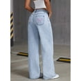thumbnail image 5 of Ladies Low Waist Jeans Loose Straight Jeans Casual Bow Embrooded Jeans with Pockets, 5 of 6