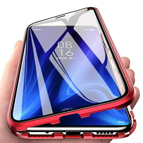 Magnetic Samsung Galaxy S22 Ultra Case (Red) Double Sided Tempered Glass Screen Protector Shockproof and Scratch Resistant Protection