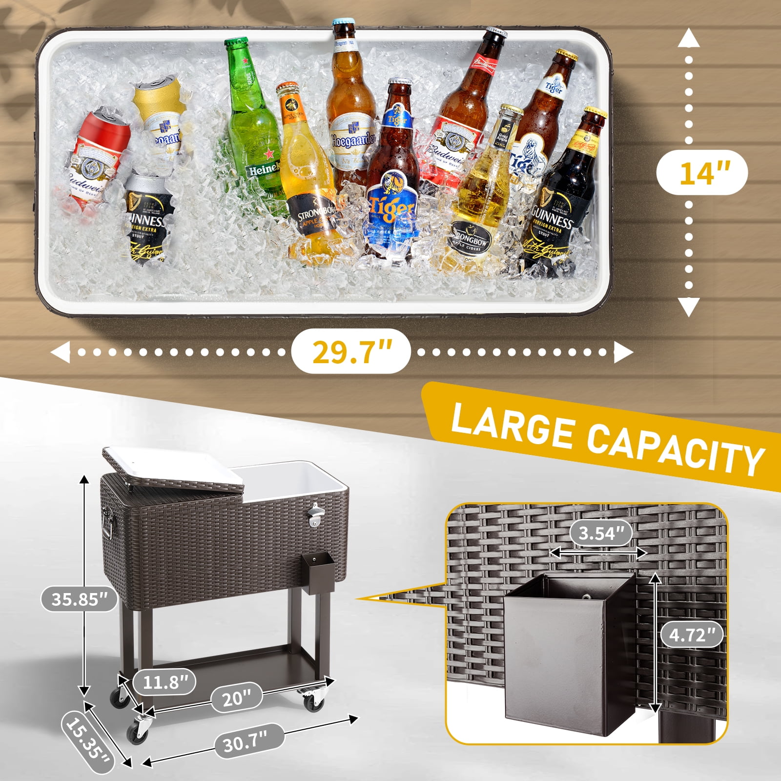 80QT Rattan Cooler with Shelf, Sturdy Design and Dual Cooling Functions