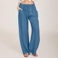 thumbnail image 2 of WULMLEO Linen Pants Women Spring Summer Dressy Casual High Waisted Drawstring Pant Cotton Straight Leg Lounge Trousers Royal Blue 3XL, 2 of 7
