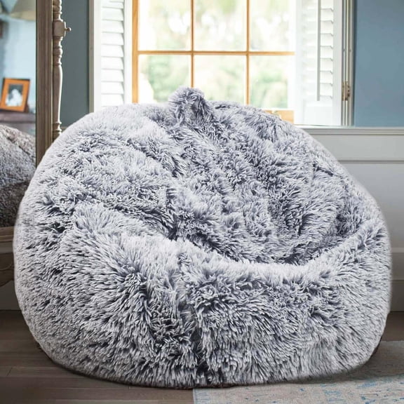 Fluffy Stuffed Animal Storage Bean Bag Chair Cover( No Filler), Faux Fur Comfy Bean Bag Cover for Organizing Plush Toys or Textile, Suitable for Adults, Teens, Kids and Girls