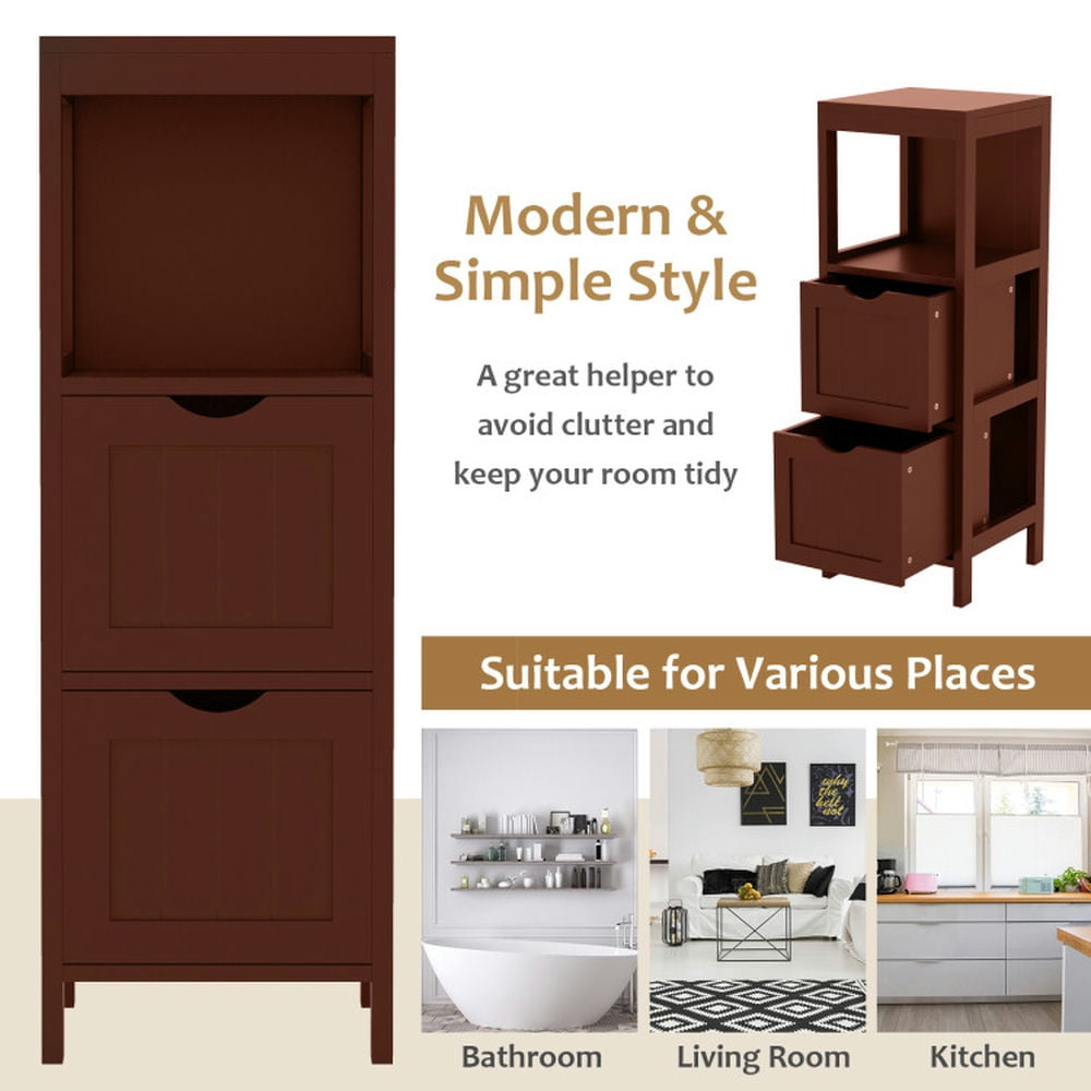 Finihen Bathroom Storage Cabinet, Bathroom Floor Cabinet, Freestanding Storage Cabinet with 2 Removable Drawers, for Bathroom, Living Room, Bedroom, Kitchen, Brown Finihen Bathroom Storage Cabinet, Bathroom Floor Cabinet, Freestanding Storage Cabinet with 2 Removable Drawers, for Bathroom, Living Room, Bedroom, Kitchen, Brown