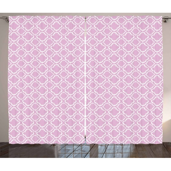 Ambesonne Ikat Curtains 2 Panel Set, Pastel Toned Trefoil Motifs, 108" x 63", Lilac White