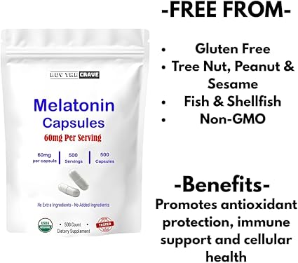 Buy The Crave Melatonin 60mg Extra Strength – High-Dose Sleep Support for Adults, 500 Capsules