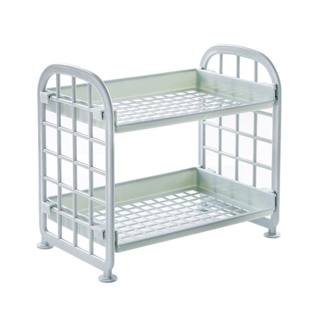 Wosthever Estante de almacenamiento de plástico de 2 capas para baño, estante de cocina para inodoro, artículos diversos de escritorio, Almacenamiento y organización del hogar Azul claro