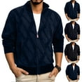 thumbnail image 2 of Men's Casual Fleece-Lined Thickened Geometric Pattern Knitted Zipper Cardigan Jacket, Navy Blue, M, 2 of 4