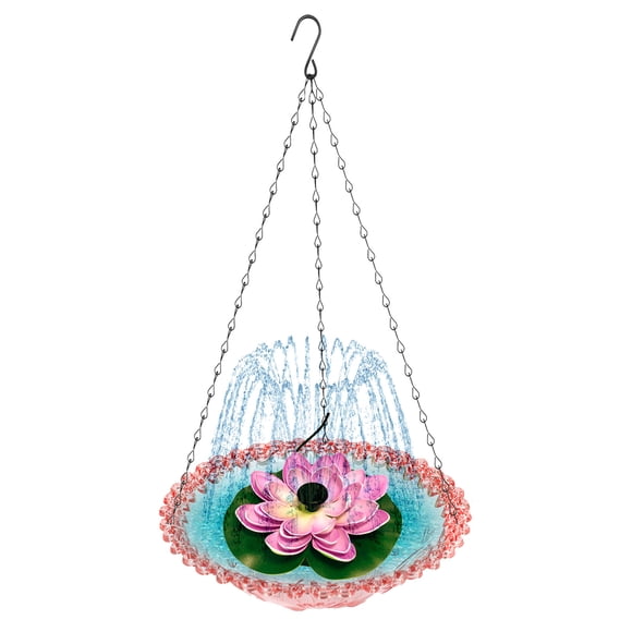 TIELUTT Hanging Bird Bath with Solar Functional Bird Bath Bubbler Birdbath Water for Feeder Drinking Fence Feeder Cattail Feeder Solar Feeder Backyard Feeder Catcher for Outdoor Feeders