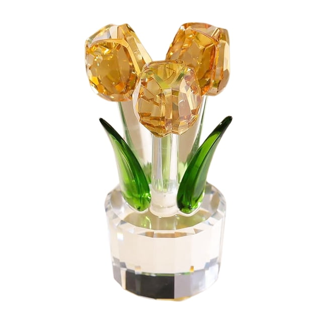 Figura de tulipán de cristal sintético coleccionable, adorno de flor de tulipán transparente, ramo de flores de cristal, regalo para cumpleaños, mujeres, novias y esposas.