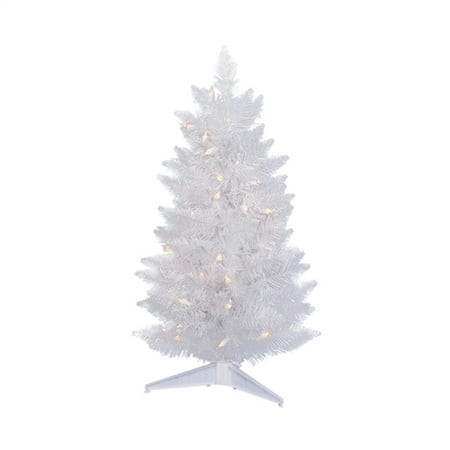 2 ft Pre-Lit Christmas Tree White, 57 Tips, UL 50 Warm White LED, Plastic Base, Dia