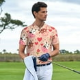 thumbnail image 3 of Picia Cow Flower And Heart Print Men's Polo Shirt, Two-Button Closure Pique Polo Shirt, Summer Fashion Golf Shirt-Large, 3 of 6