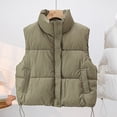 thumbnail image 5 of Winter Women Vest Coat Thickened Padded Button Closure Stand-up Collar Drawstring Hem Sleeveless Solid Color Windproof Heat Retention Outdoor Down Coat, 5 of 8