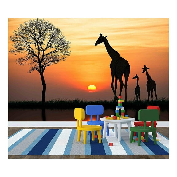 wall26 - Silhouette of Giraffe with Reflection in Water - Removable Wall Mural | Self-Adhesive Large Wallpaper - 100x144 inches
