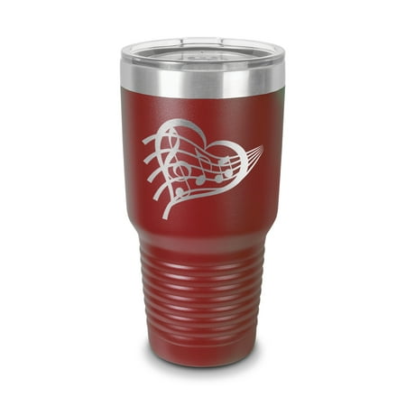 

Music Heart Tumbler 30 oz - Laser Engraved w/ Clear Lid - Stainless Steel - Vacuum Insulated - Double Walled - Travel Mug - love notes treble symbol musician musical - Maroon