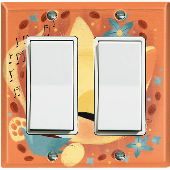 Metal Light Switch Wall Plate Outlet Cover (Coffee Bean Cat Lover Flower Orange - Double Rocker)