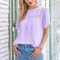 thumbnail image 2 of Pompotops Mode Femme T-Shirt à Manches Courtes Col Rond Dentelle Unie Ample Blouse, 2 of 7