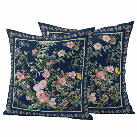 Pack of 2 Navy Blue Flowers Outdoor Pillow Covers Decorative, Waterproof Pillow Protector, Spring Floral Elegant Pastoral Botanical Throw Pillowcases Accent Cushion Cases for Patio Couch Sofa 26"x26"
