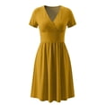 thumbnail image 7 of ClodeEU Women's V Neck Short Sleeve Midi Dress,Casual High Waist A Line Flowy Dress Yellow,Women's Plus XXL, 7 of 7