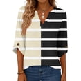 thumbnail image 4 of Women's 3/4 Length Sleeve V Neck Tops Plus Size Loose Casual Dressy Work Blouses Trendy Daily Outfits Beige XL, 4 of 5