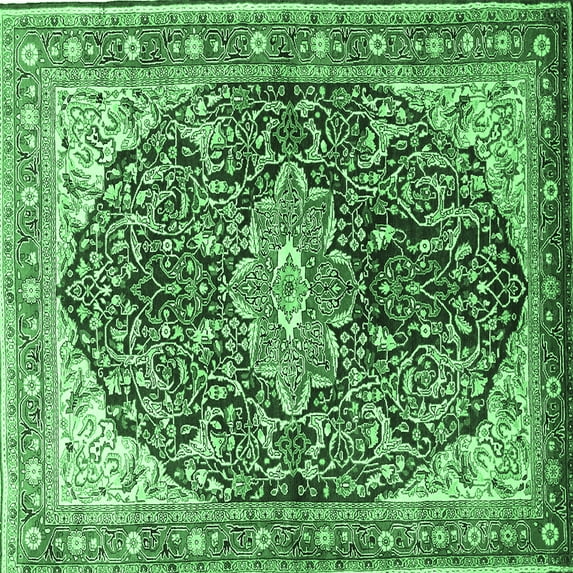 Ahgly Company Indoor Square Medallion Emerald Green Traditional Area Rugs, 4' Square