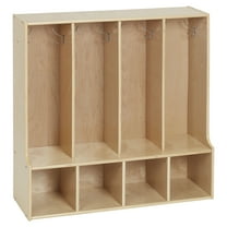 ECR4Kids Streamline 4-Section Coat Locker with Bench, Toddler Size, Natural