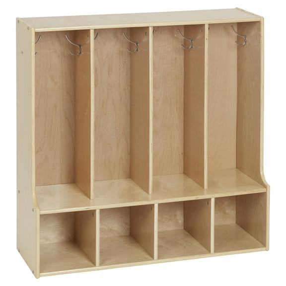 ECR4Kids Streamline 4-Section Toddler Coat Locker with Bench, Classroom Furniture, Natural