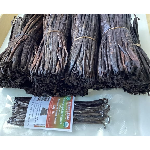 15 Organic Split Madagascar Vanilla Beans Grade B| 5"-7" For Extract by FITNCLEAN VANILLA| Bourbon NON-GMO Pods