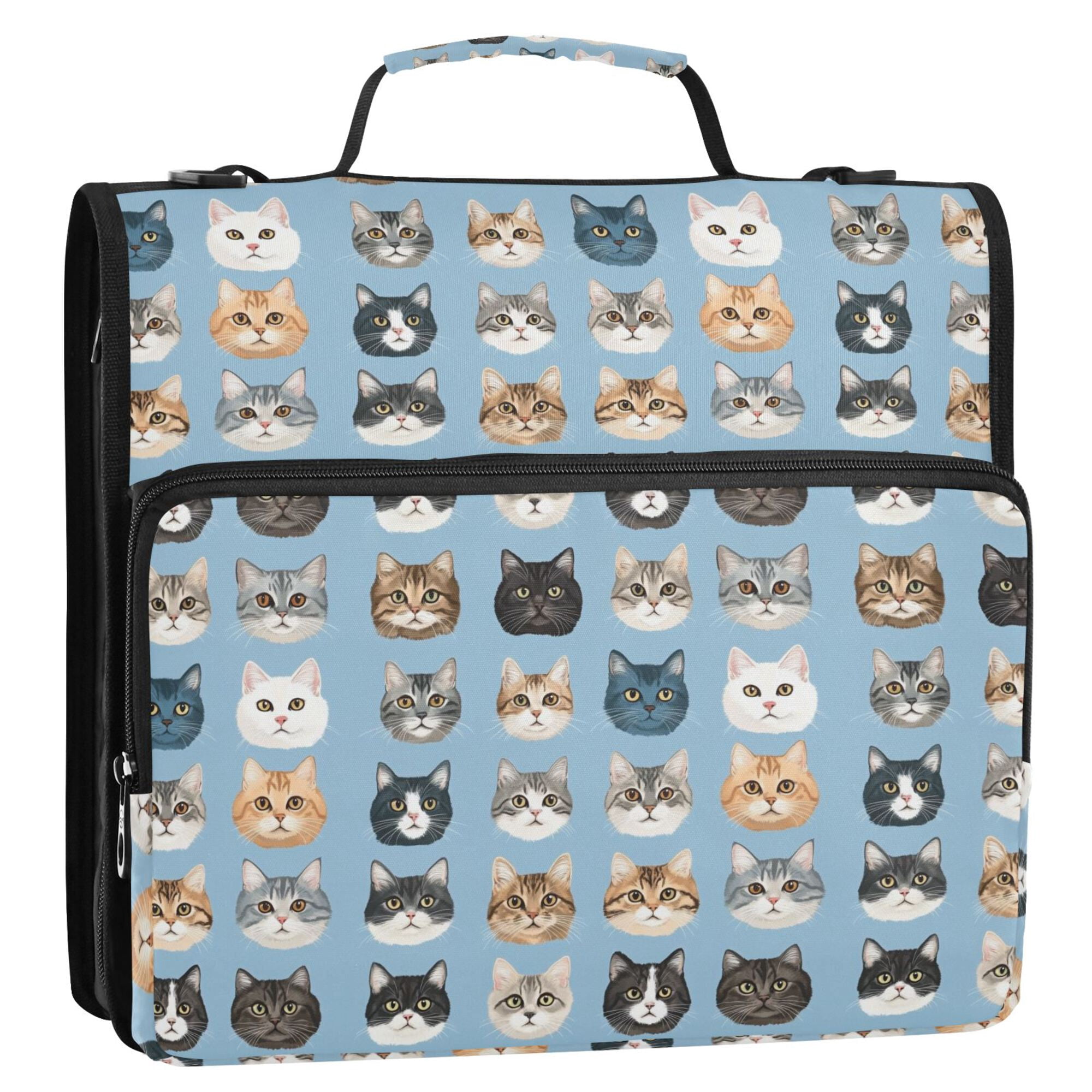 FORMRS Zipper Binder with Shoulder Strap 2-inch Ring 500 Sheet Capacity File Bag, Vibrant Cute Cat