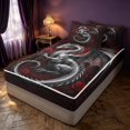 thumbnail image 2 of Manfei Gothic Dragon Animals Zipper Full Size Comforter Sets with Fitted Sheet and 2 Pillowcases,Vintage Rose Flowers Zipper Bedding Set,Red Black,Black Reversible,4pcs, 2 of 8