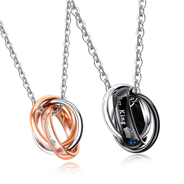Collar de acero de titanio para parejas con incrustaciones de diamantes y letras de corona, colgante de acero inoxidable, anillo de plata Forever Love para pareja, aniversario Chris