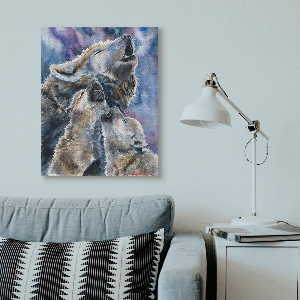 Stupell Industries Wolf Pack Family Large Dog Animal Purple Watercolor Painting Canvas Wall Art by George Dyachenko