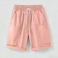 thumbnail image 5 of Juslio Shorts for Women Fashion Sporty Casual Breathable Linen Drawstring with Pockets Pink Shorts, 5 of 9