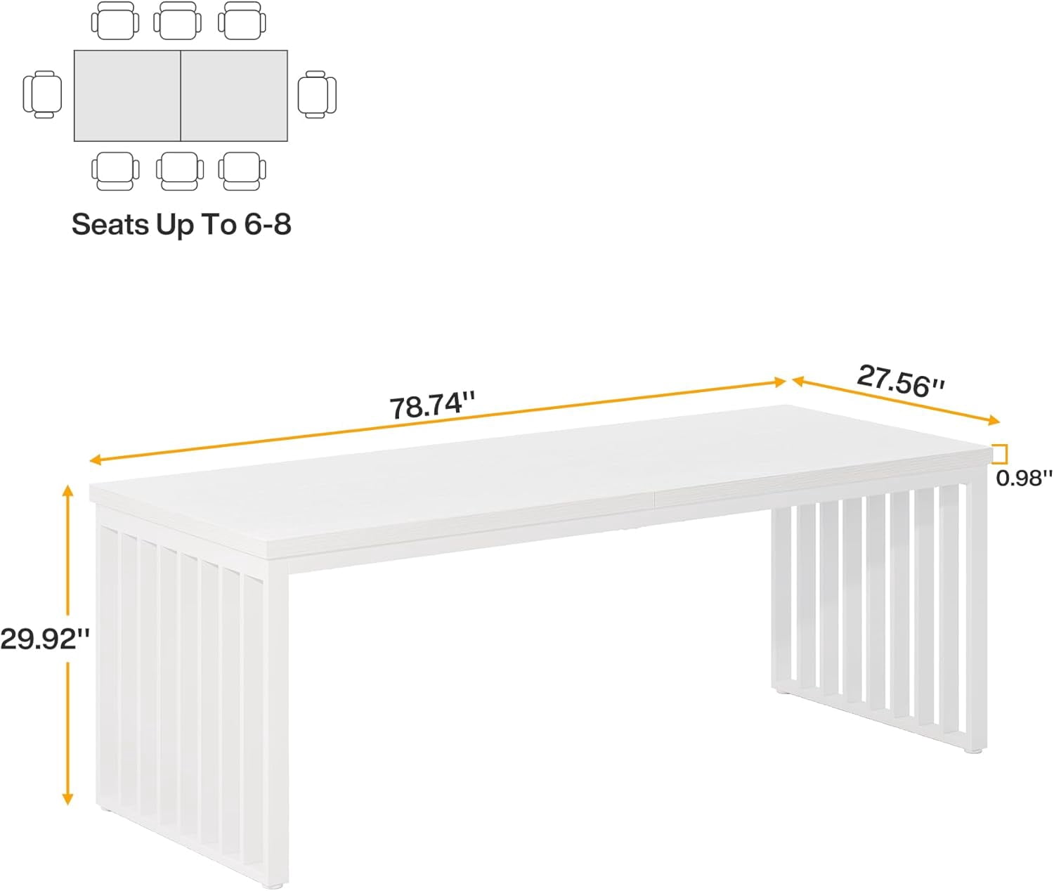 Tribesigns 78.74" Extra Long Computer Desk 2 Person Desk, Double Long Desk with Heavy Duty Metal Frame for Home Office, White