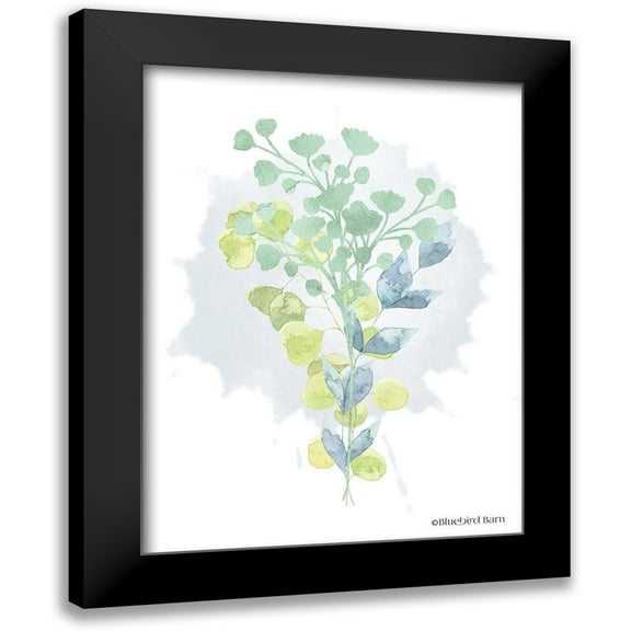 Bluebird Barn 12x14 Black Modern Framed Museum Art Print Titled - Watercolor Greenery Series I