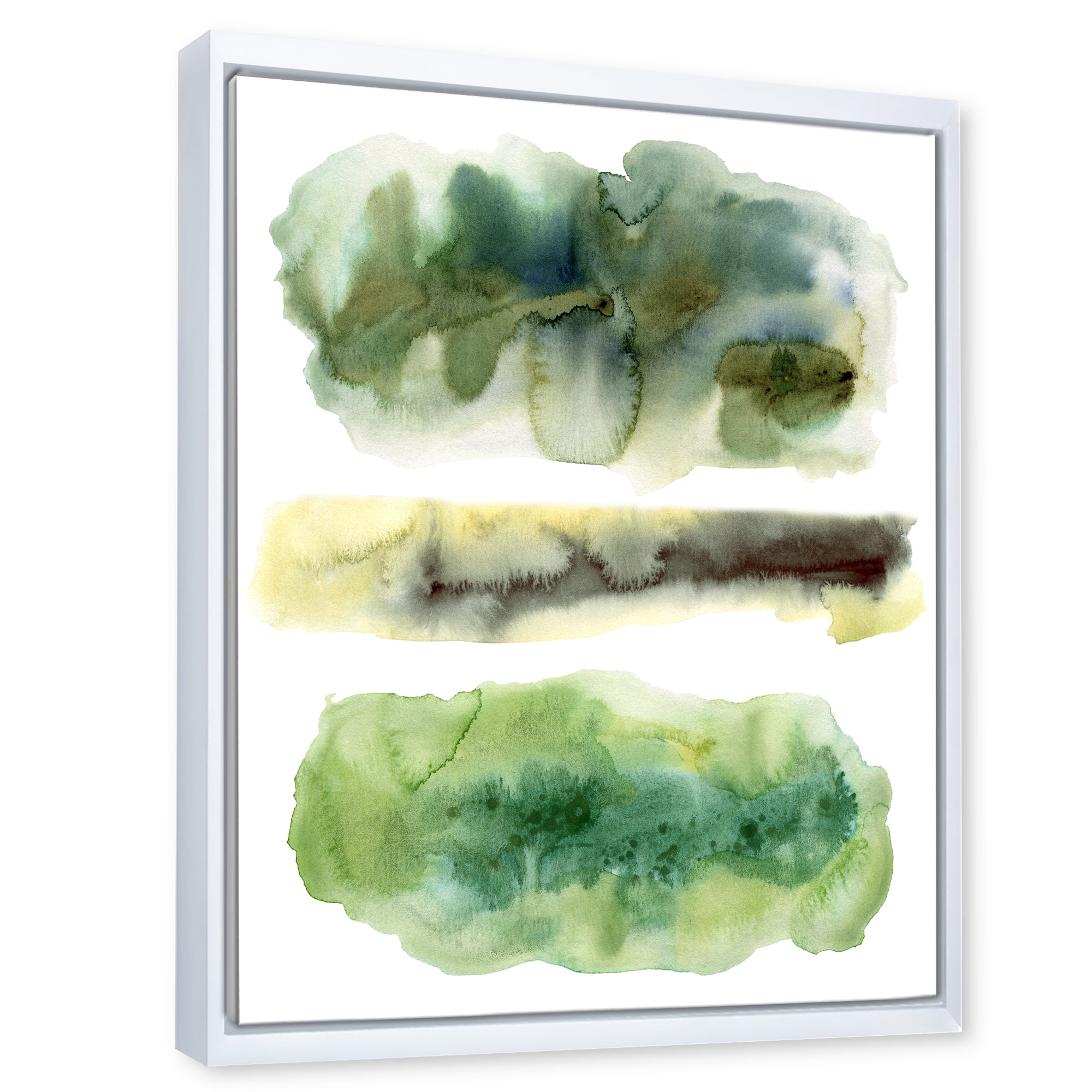 Designart 'Golden Green Abstract Clouds III' Modern Framed Canvas Wall Art Print