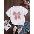 thumbnail image 1 of Cute And Sweet Bow Pattern Short-Sleeve T-Shirt for Girls, Perfect for Casual Spring And Summer Wear., 1 of 6