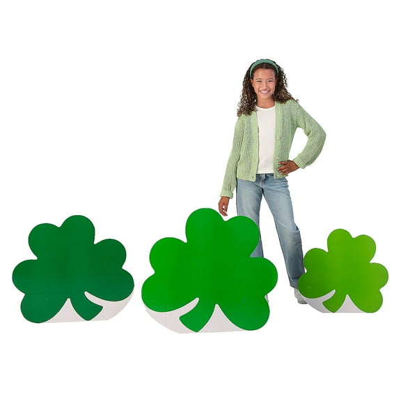 Fun Express 18" – 24 1/2" Green Shamrocks Cardboard Cutout Stand-Ups - 3 Pieces
