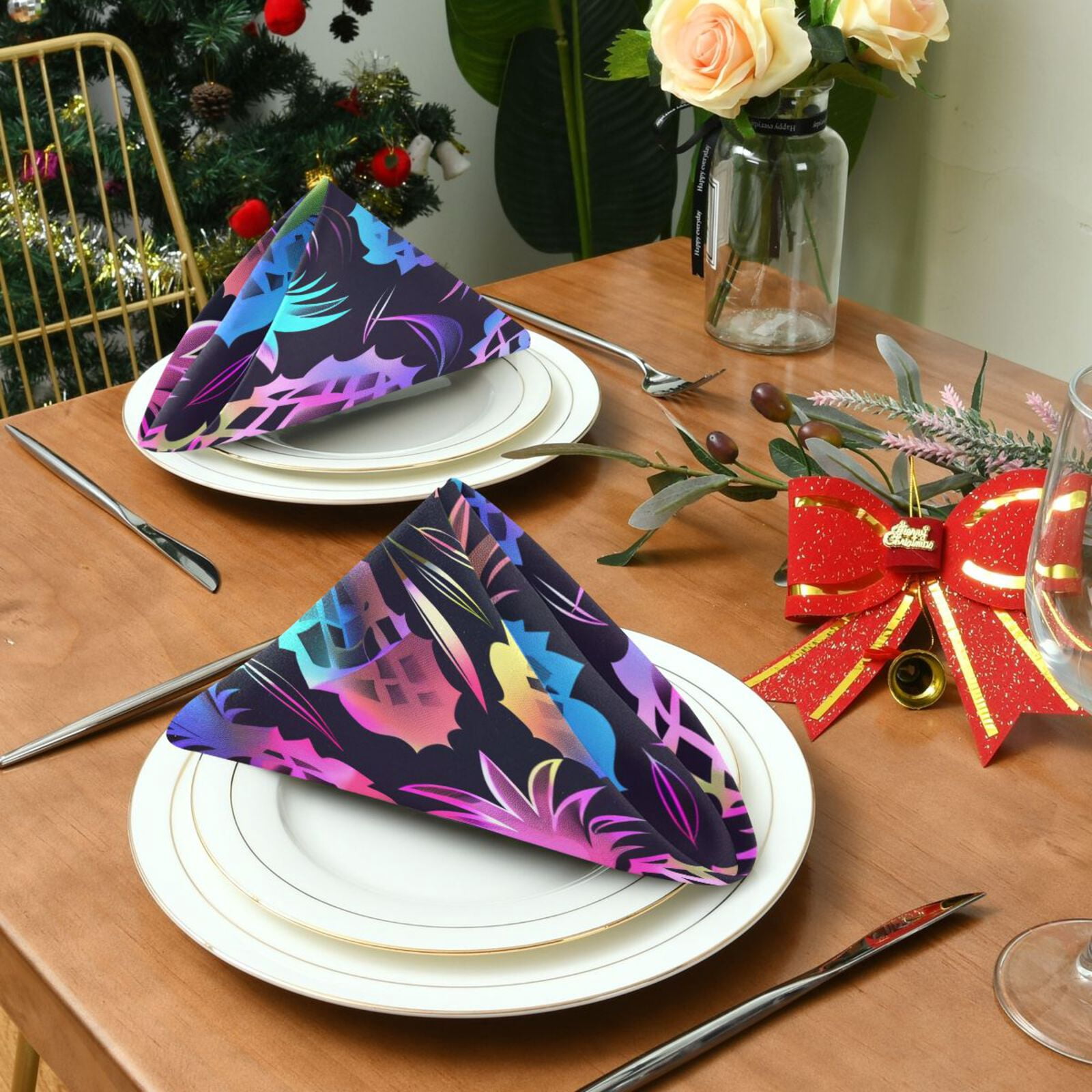 JSTEL Rainbow Color Pineapple Cloth Napkins Set of 6, 20x20 Inch Washable and Reusable Napkin for Decoupage Dinner Party Everyday Use
