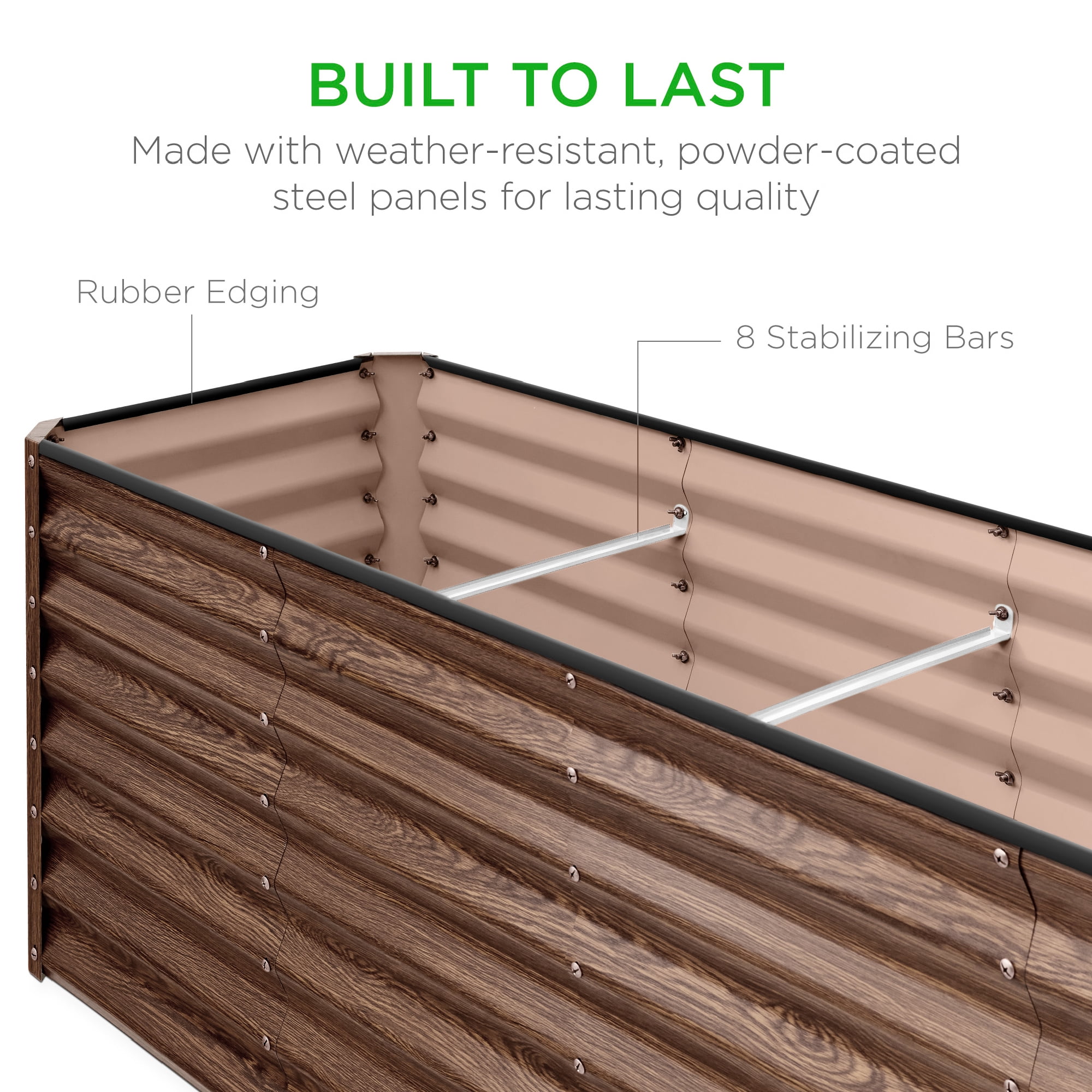 Best Choice Products 8x2x2ft Raised Metal Outdoor Garden Bed for Flowers Vegetables Herbs - Dark Brown Wood Grain