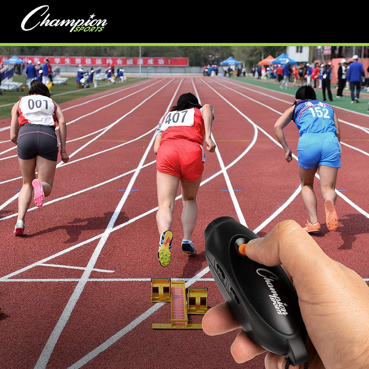 Champion Sports Electronic Hand Whistle, Three Tone-for Sports Coach, Referee, PE Teacher, Lifeguard, & Personal Use -Push Button, Handheld, Indoor and Outdoor, Adjustable Volume & Wrist Strap Black