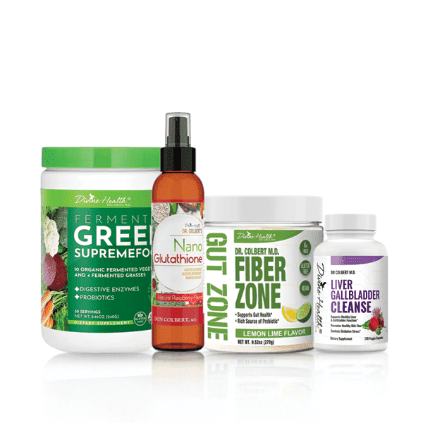 Dr. Colbert MD Detox Maintenance Pack | by Divine Health | Green Supremefood | Fiber Zone (Lemon-lime) | Liver Gallbladder Cleanse | Nano Glutathione Spray