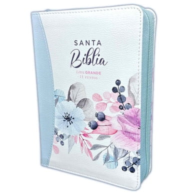 Biblia con Cierre Compacta 11 puntos RV1960 con canto pintado primaveral azul