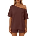thumbnail image 3 of Bovxnpu Women 2 Piece Loungewear Set Beach Vacation Sweatsuit Tracksuit Set Summer Relaxed Off Shoulder Beach Holiday Wear Set Summer Outfits, 3 of 9