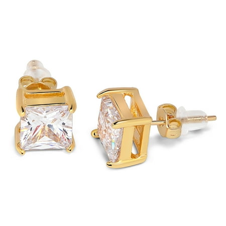 Stud Pouch - Buyless Fashion Girls Stud Earrings Additional Push Back Gold Squared Crystal CZ