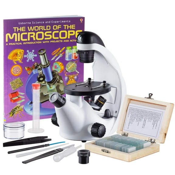 IQCrew 40X-500X Science Discovery Series Inverted Microscope with 25pc Slides and Book