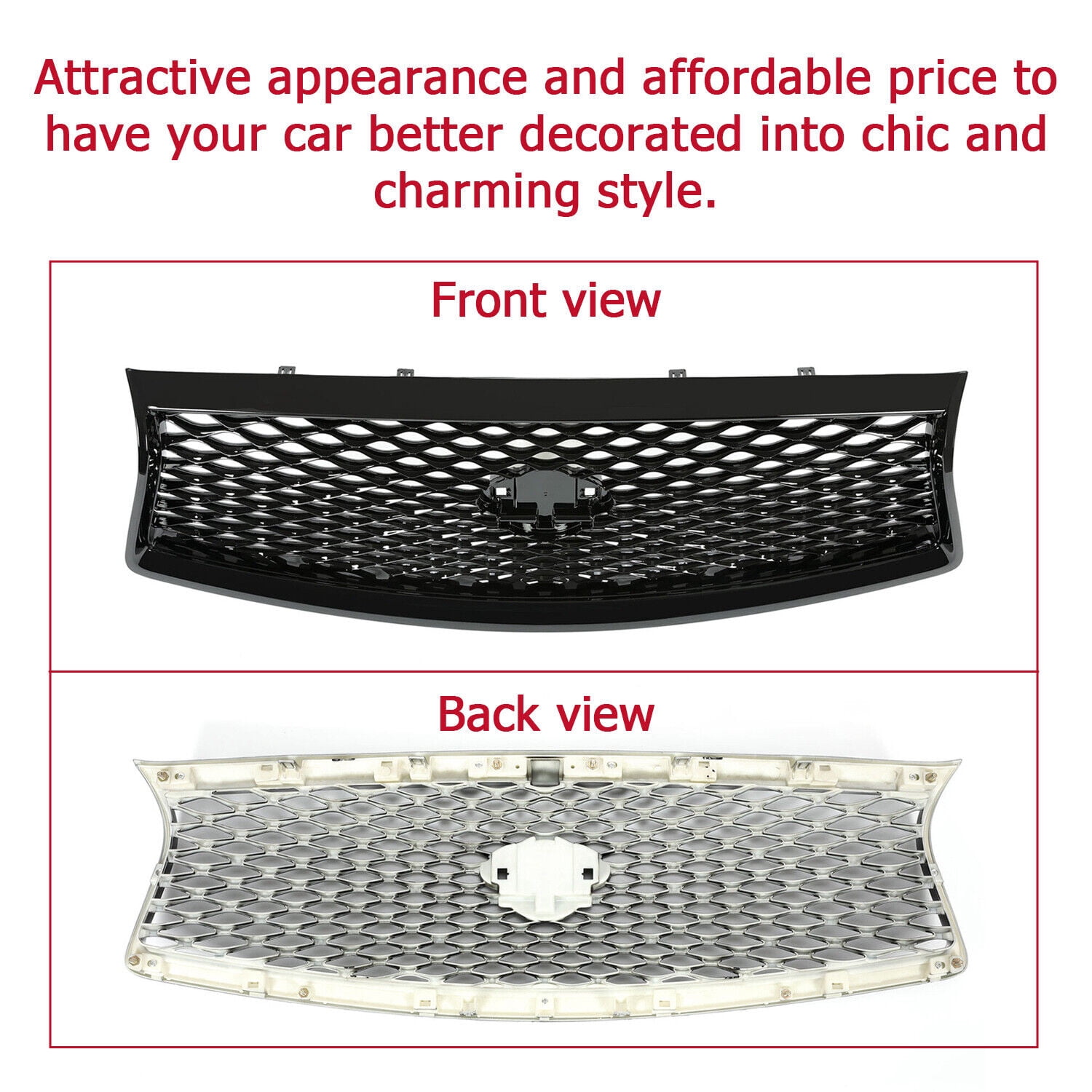 KOJEM Front Bumper Upper Grille Mesh Grill Trim for Infiniti Q50 14 15 16 17 Black