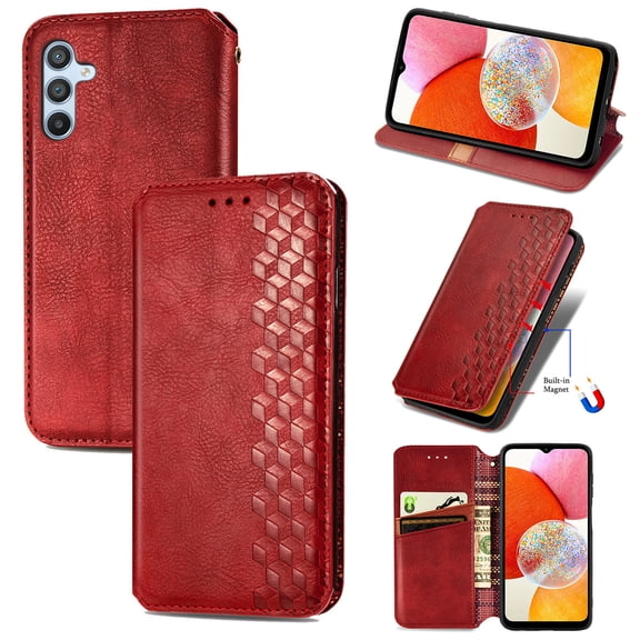 TECH CIRCLE for Samsung Galaxy A17 5G PU Leather TPU Wallet Case with Card Holder Kickstand Hidden Magnetic Adsorption Shockproof Flip Folio Cell Phone Cover for Samsung A17 5G 6.7" 2025,Red