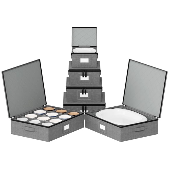 SpaceAid China Storage Containers 6 Pack, Stackable Hard Shell Quilted Cases with Soft Plate Separators, Moving Supplies Packing